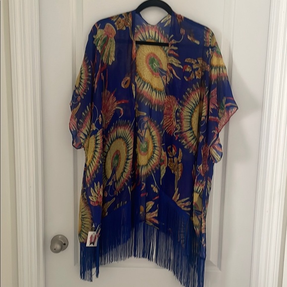 Tops - Floral Kimono Cardigan with Fringe